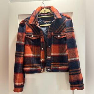 BLANK NYC Chic Blue and Red Plaid Coat | Trendy Outerwear | Size XS